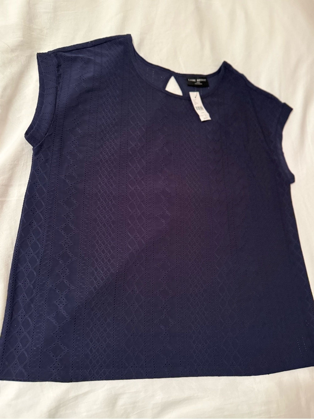 NWT Lane Bryant 14/16 Navy Blue Eyelet Embroidered Blouse Top